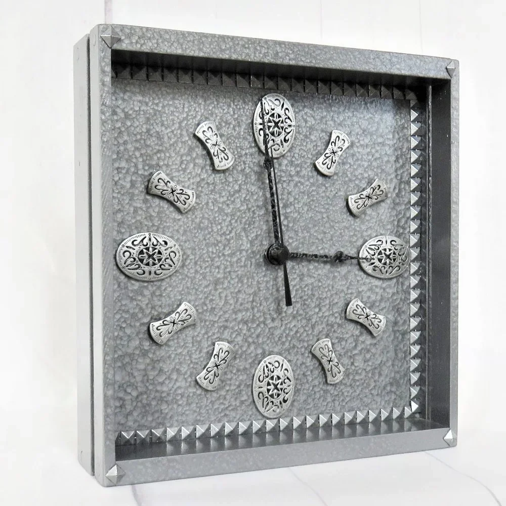 Silver Wall Clock Hammered Metal Paint Finish Square Clock.....726